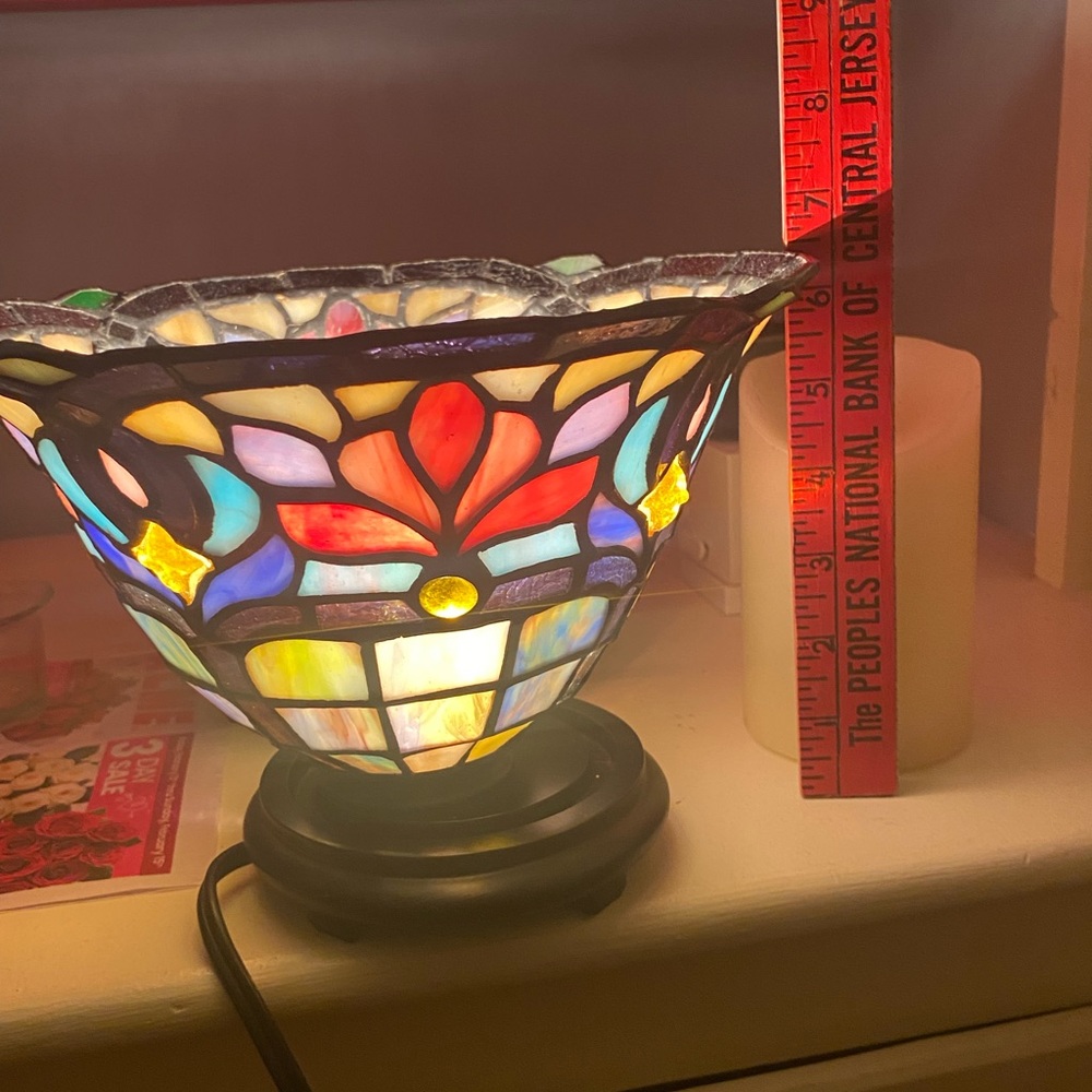 Multicolor Stained Glass Accent Lamp on Black Base